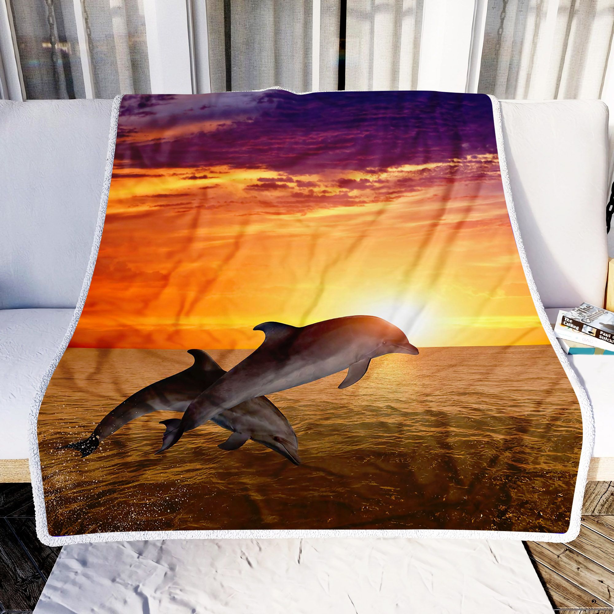 Dolphins Jumping Fleece Blanket