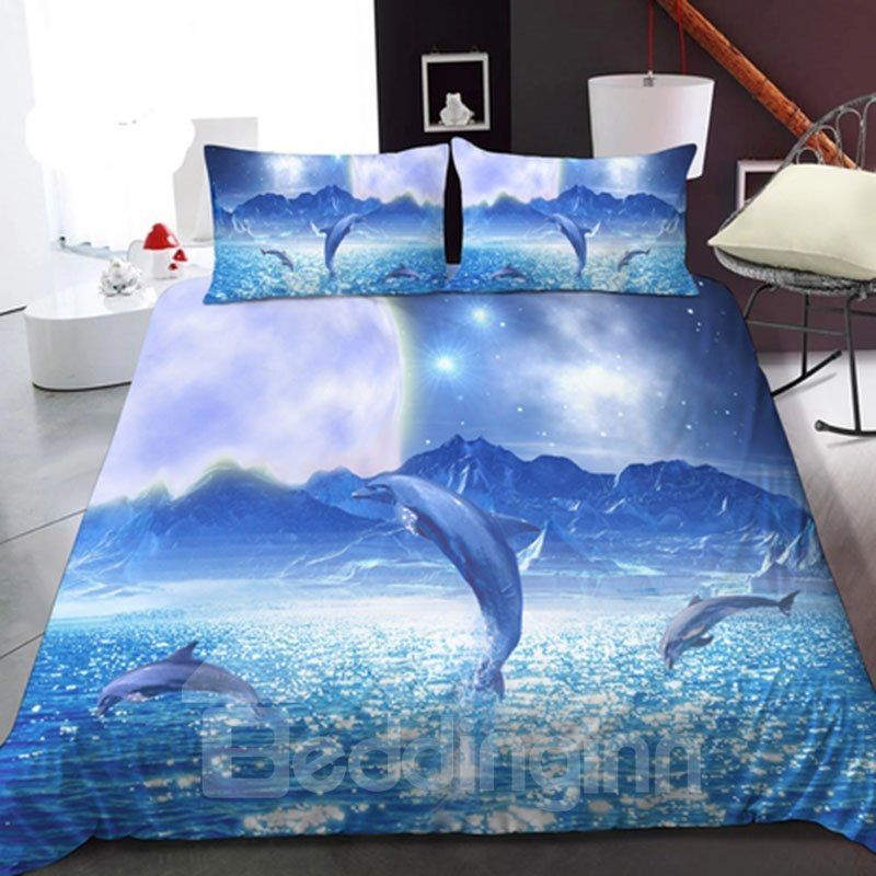Dolphins Jumping Out of The Blue Sea Bedding Set