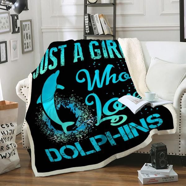 Dolphins Just A Girl Sherpa Fleece Blanket