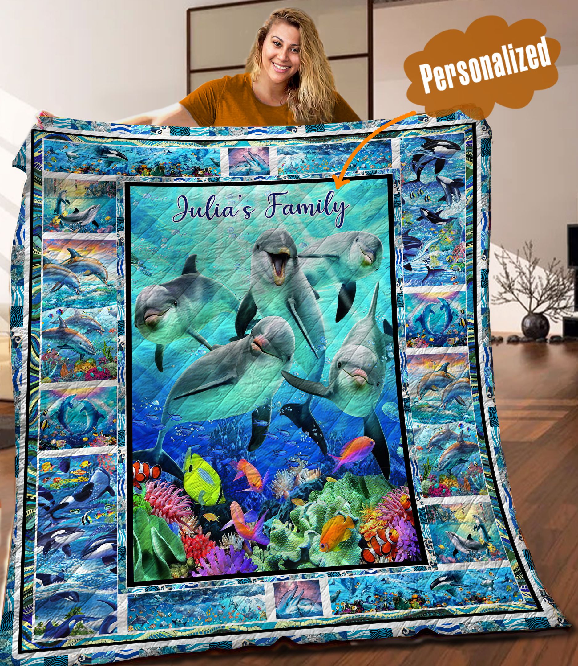 Dolphins Personalized Quilt Blanket C9B150601DL