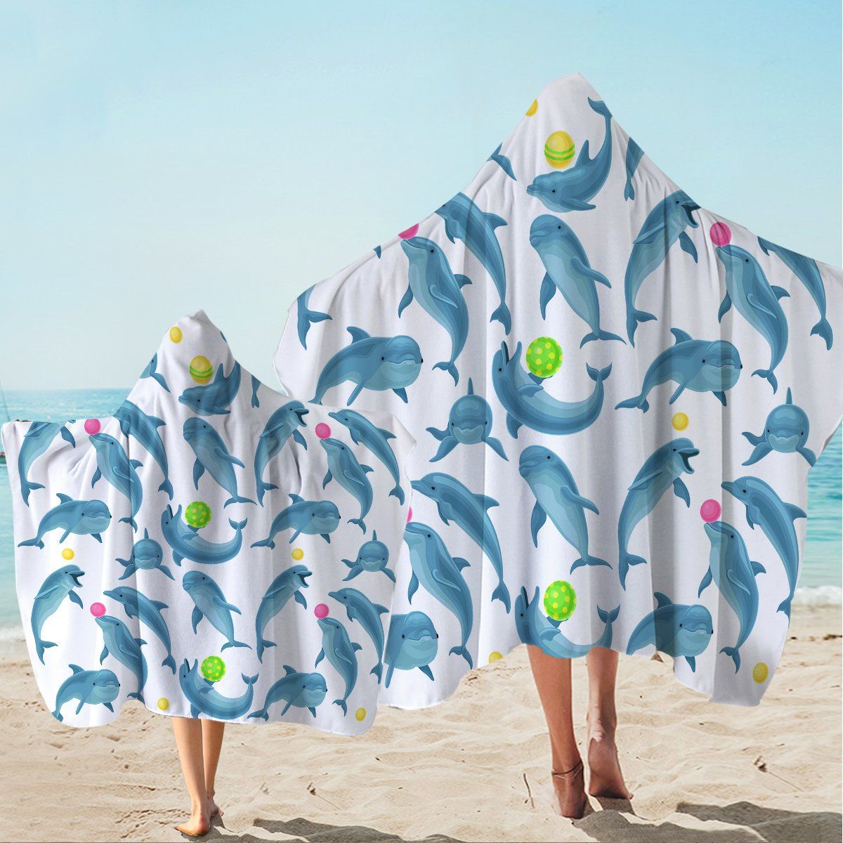 Dolphins Soul Fins Pattern Printed Hooded Towel