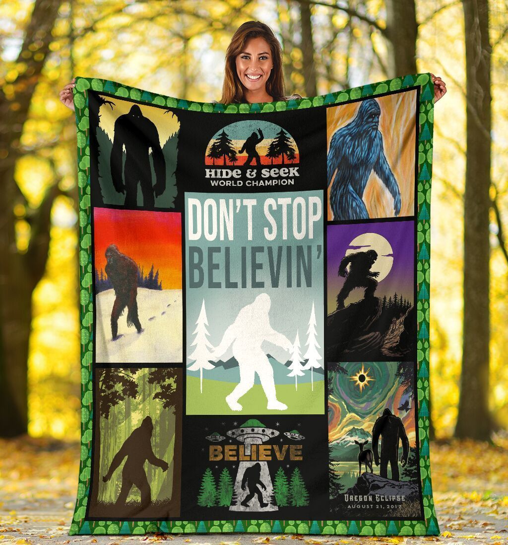Don’t Stop Believin’ Bigfoot Sasquatch Yeti Fleece Blanket