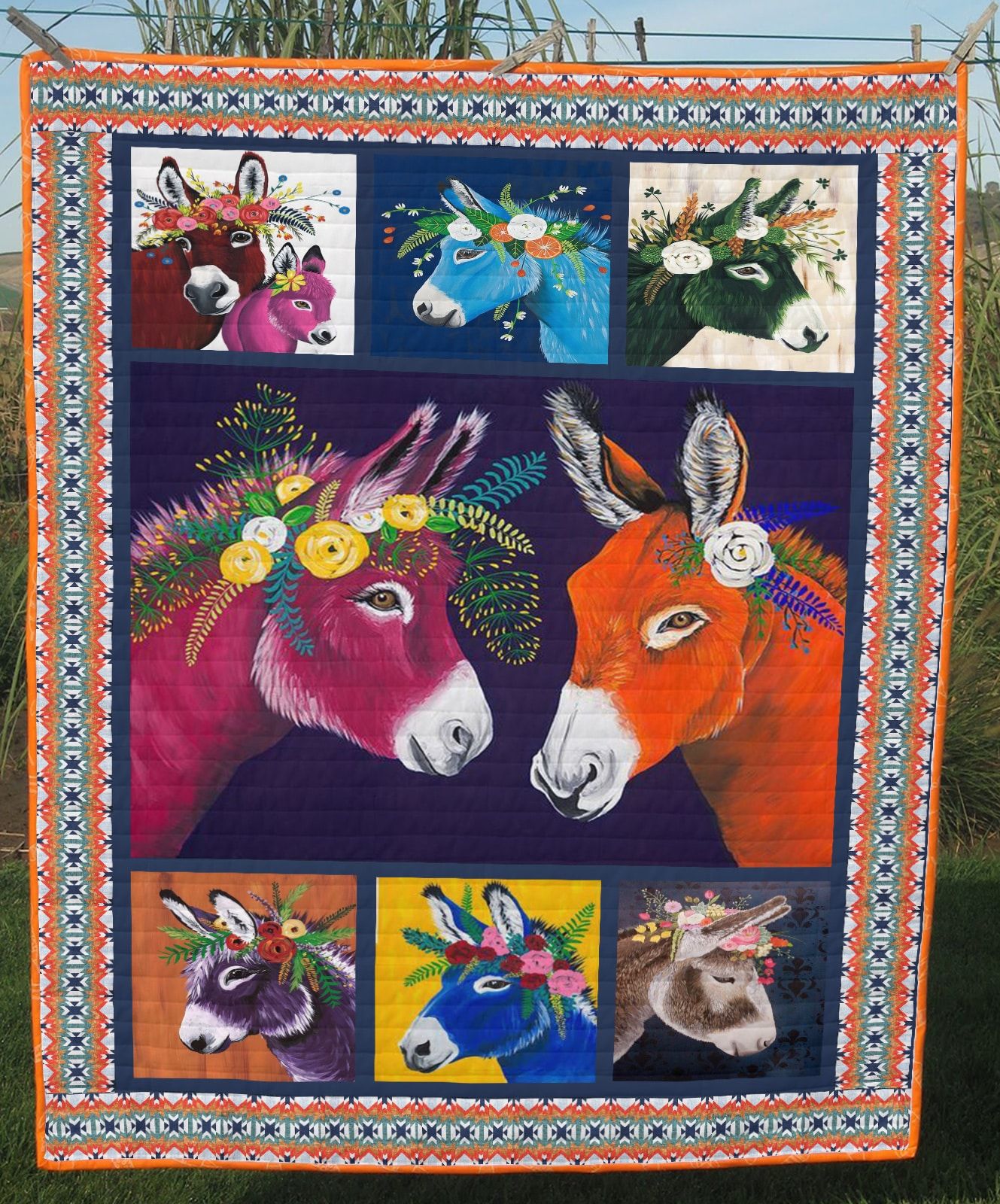 Donkey Colorful Floral Donkey Quilt Blanket Dhc04011525Dd