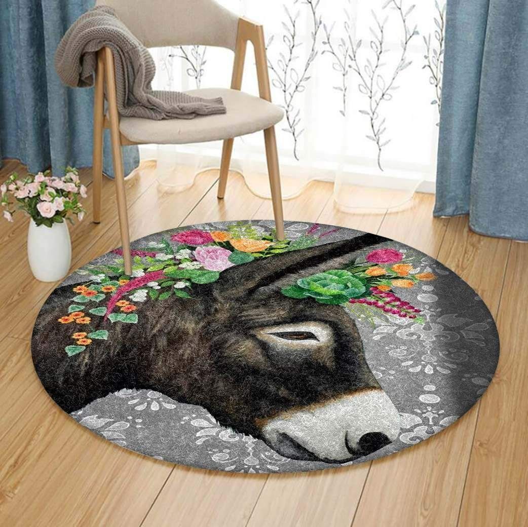 Donkey Flowers Round Carpet