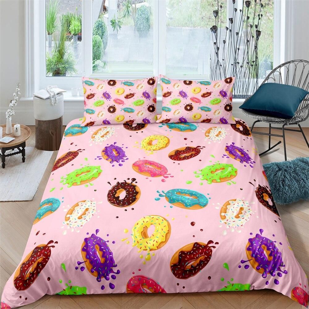 Donut Flavors Pink Background Bedding Set