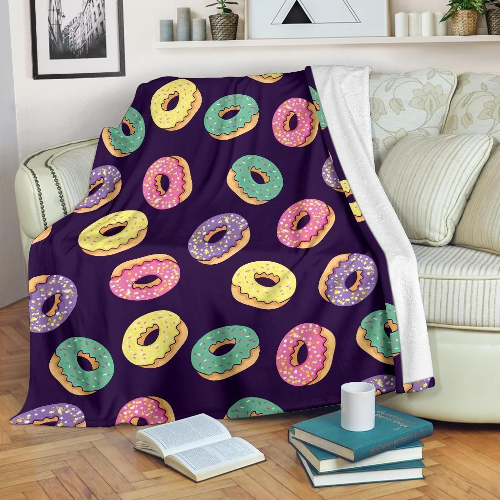 Donut Pattern Print Design Navy Fleece Blanket
