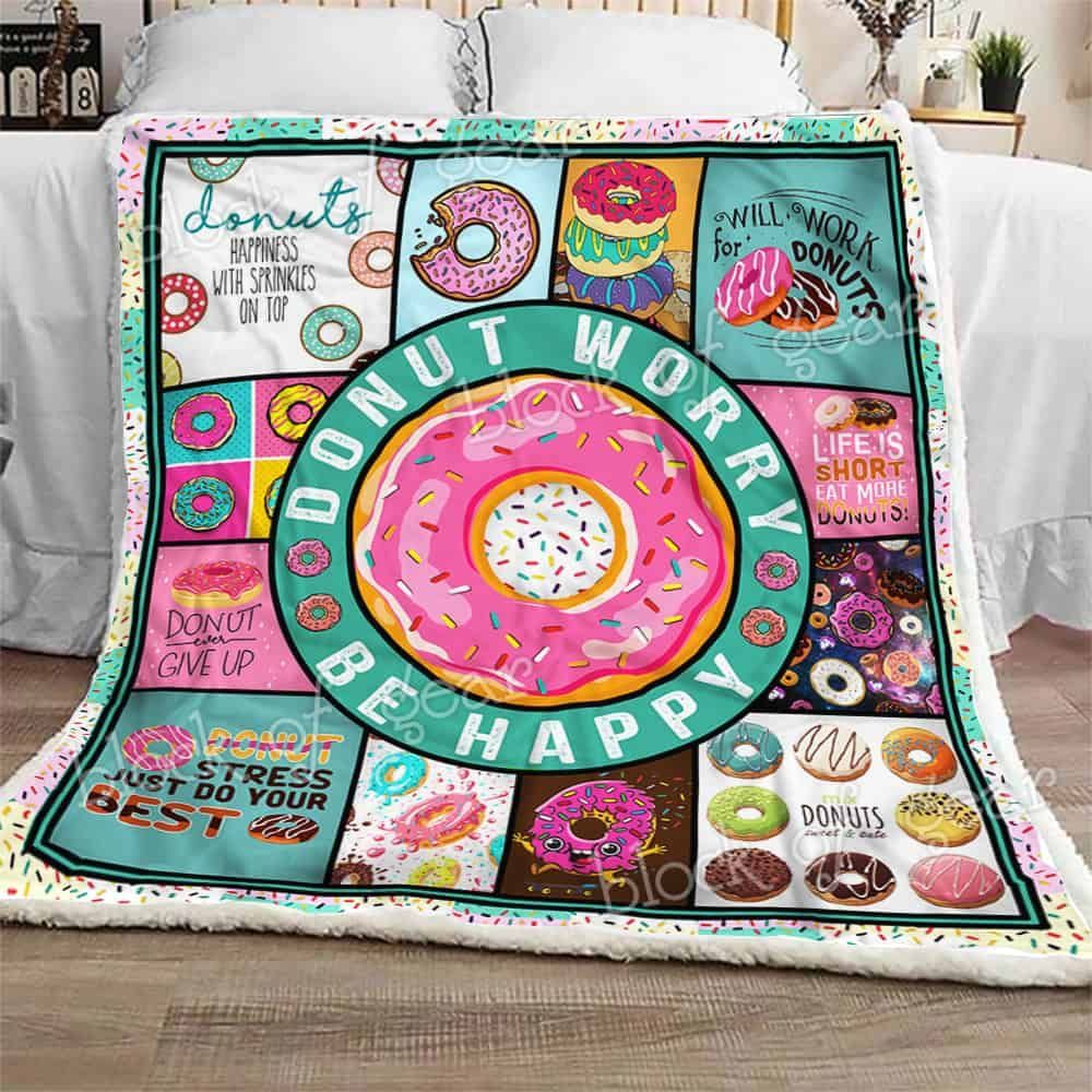 Donut Worry Be Happy Fleece Blanket