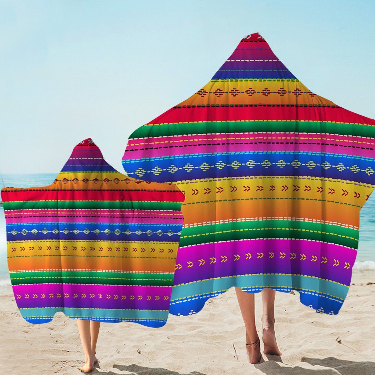Dotted Colorful Lines Design Printed Hooded Towel
