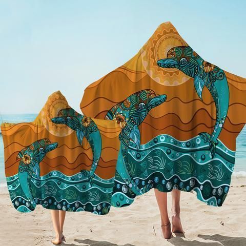 Double Dolphin Dreaming Printed Hooded Towel