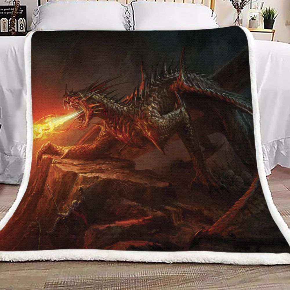 Dragon And A Knight Sherpa Fleece Blanket