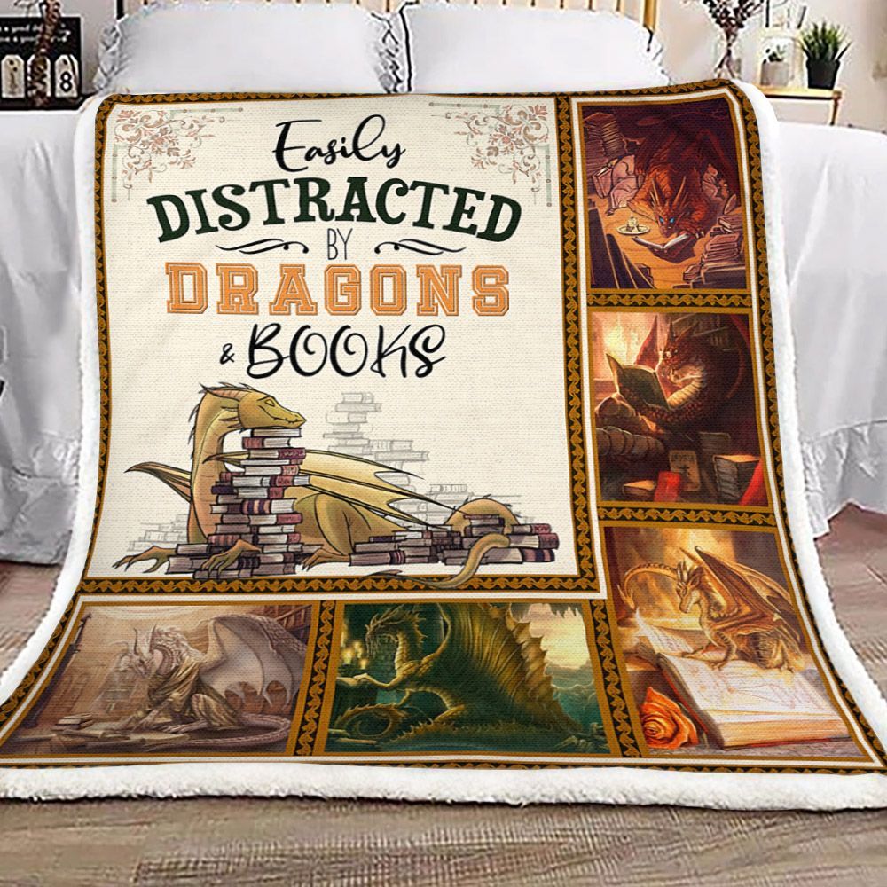 Dragon And Books Sherpa Fleece Blanket