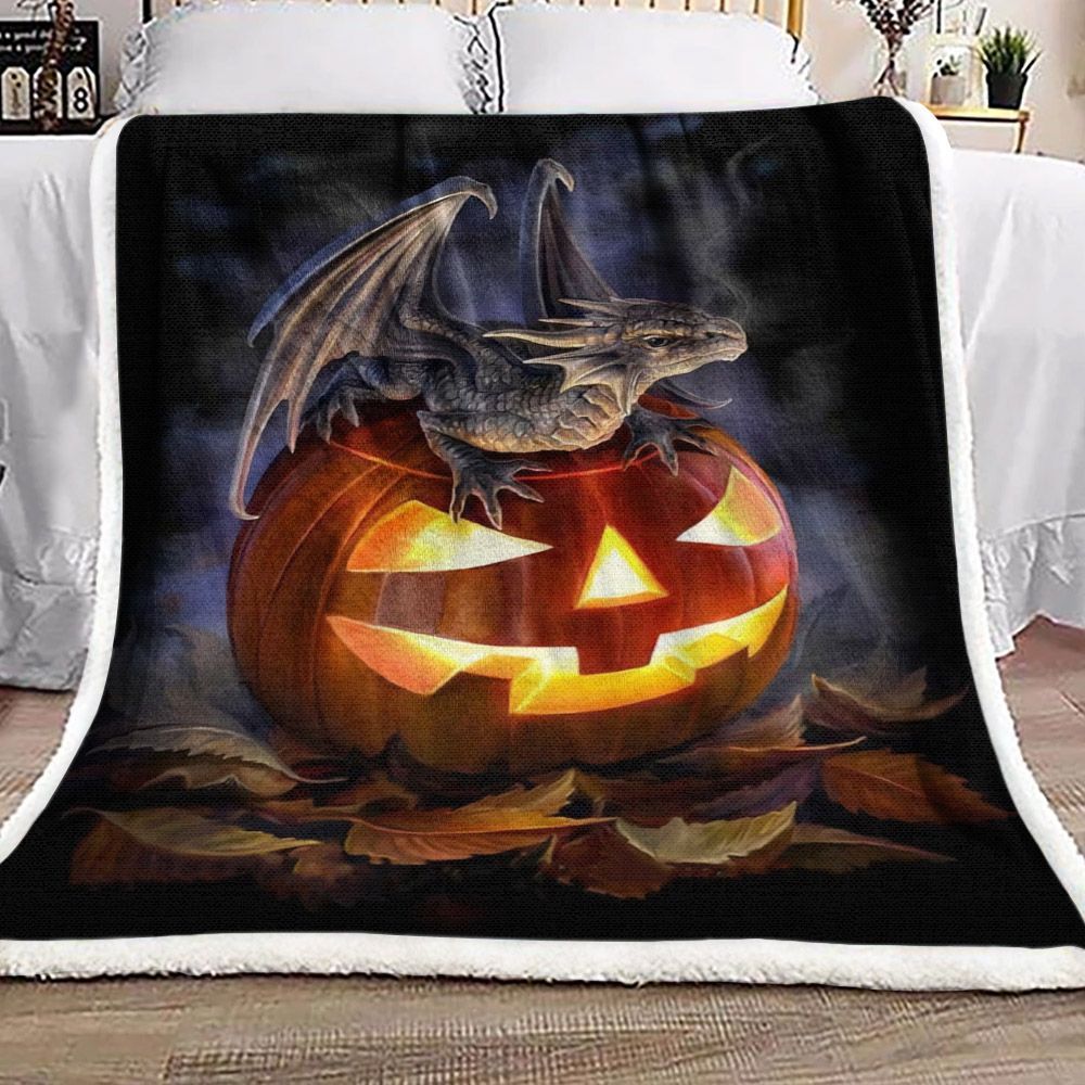 Dragon And Pumpkin Light Sherpa Fleece Blanket