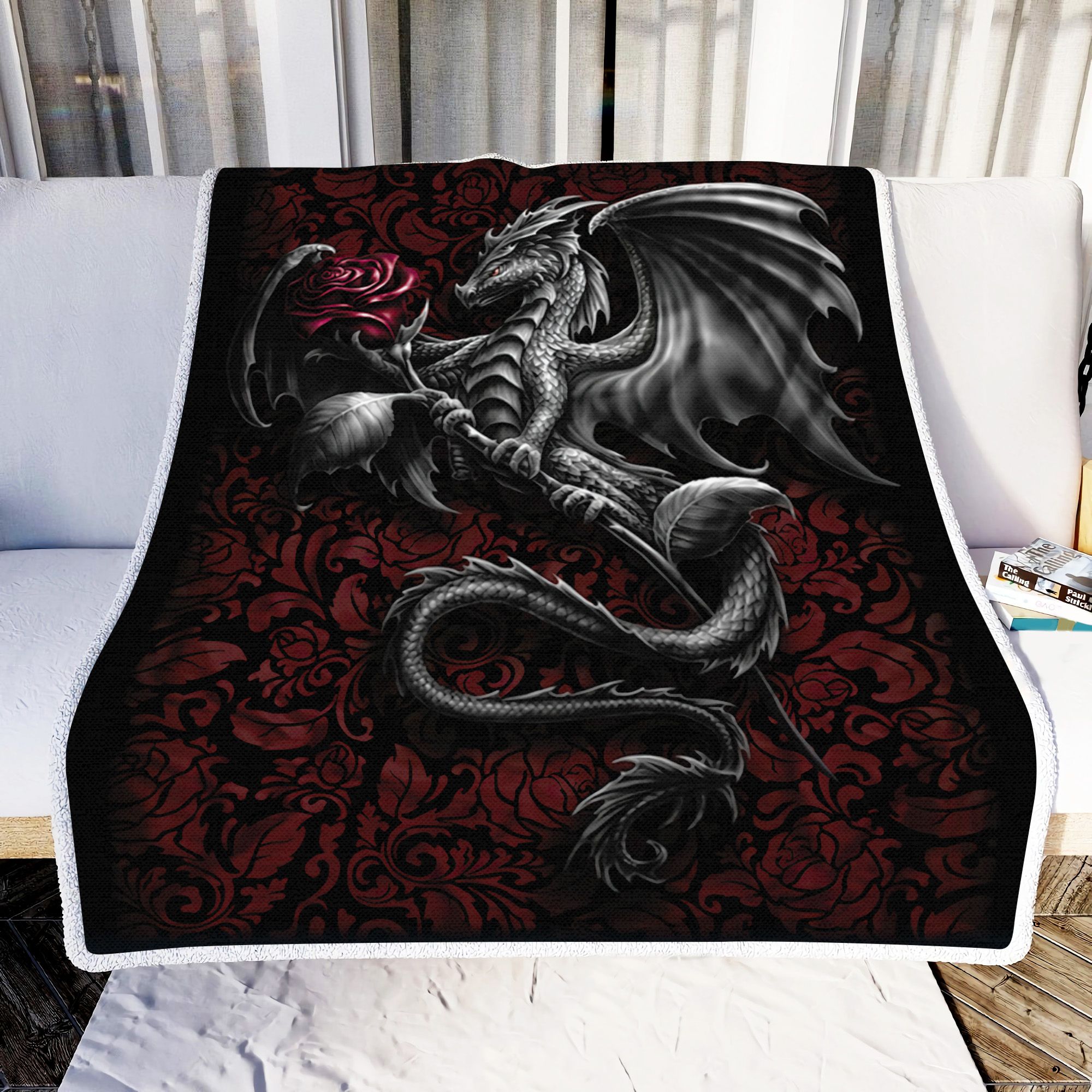 Dragon And Rose Fleece Blanket