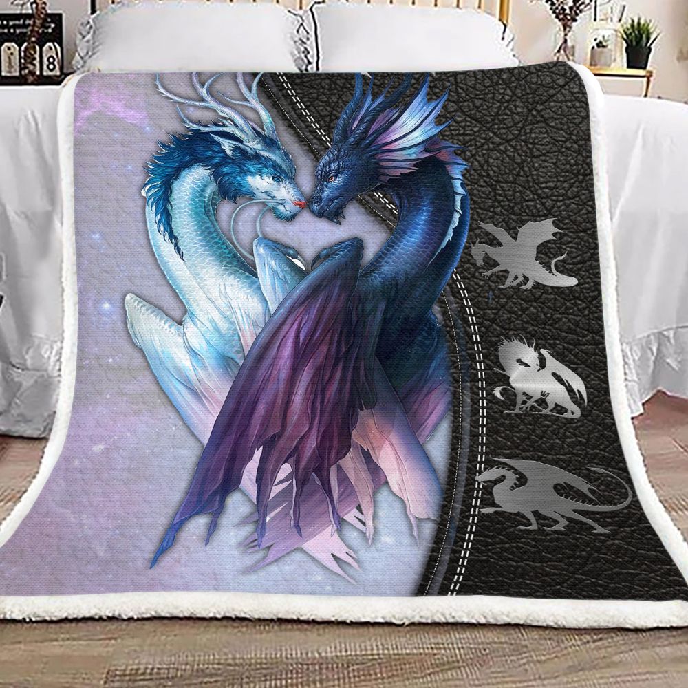 Dragon Couple Leather Metal Fleece Blanket
