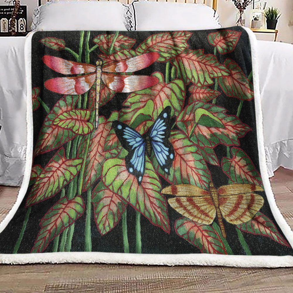 Dragon Fly And Butterfly Sherpa Fleece Blanket