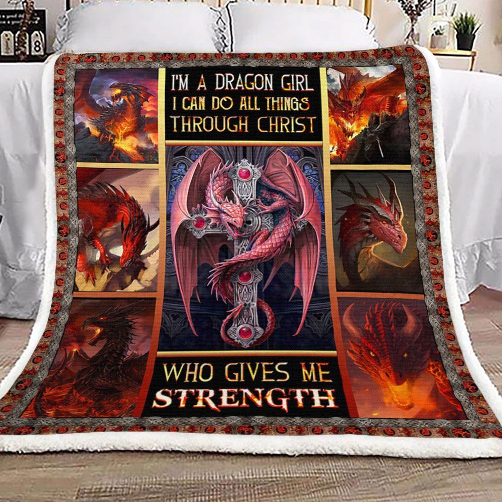 Dragon Girl Fire Sherpa Fleece Blanket