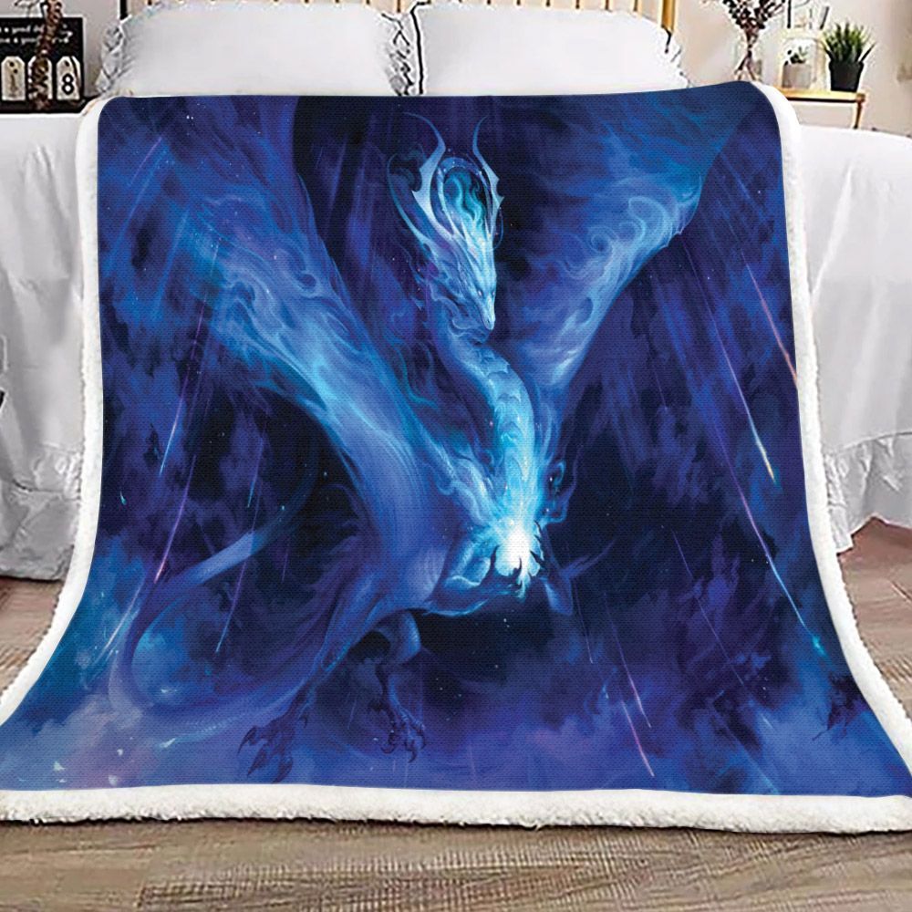 Dragon In The Rainy Sky Sherpa Fleece Blanket