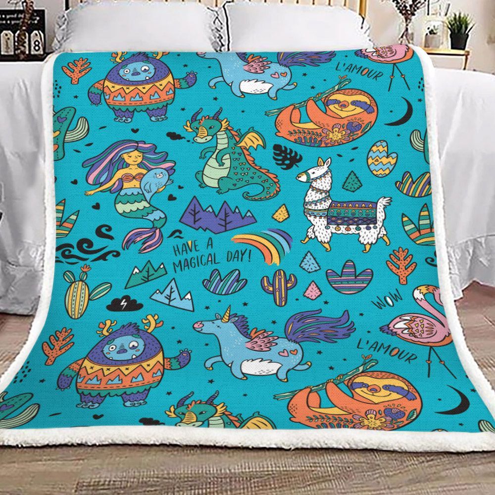 Dragon Mermaid Unicorn Sloth Llama Flamingo Yeti Sherpa Fleece Blanket