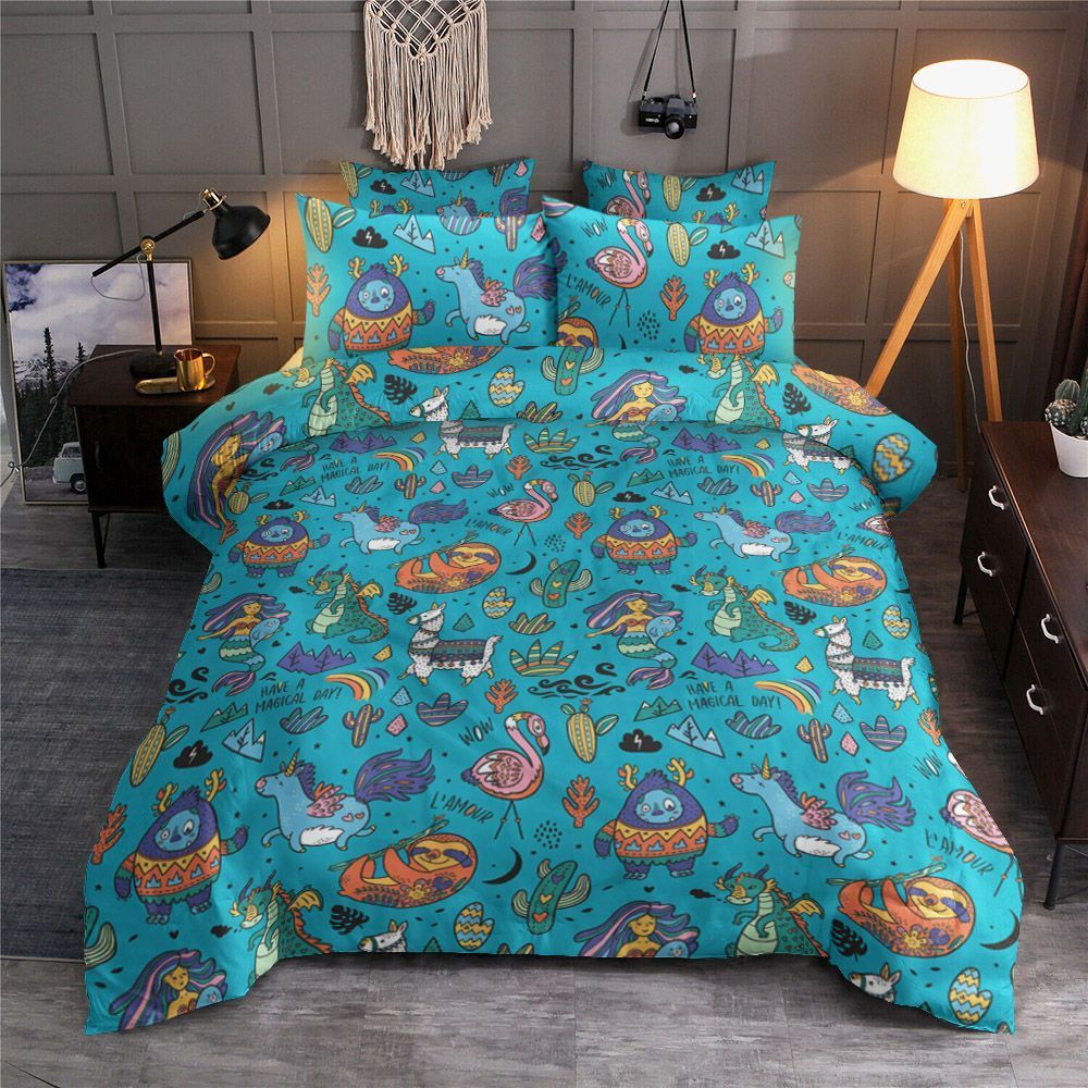 Dragon Mermaid Unicorn Sloth Llama Flamingo Yeti Bedding Set