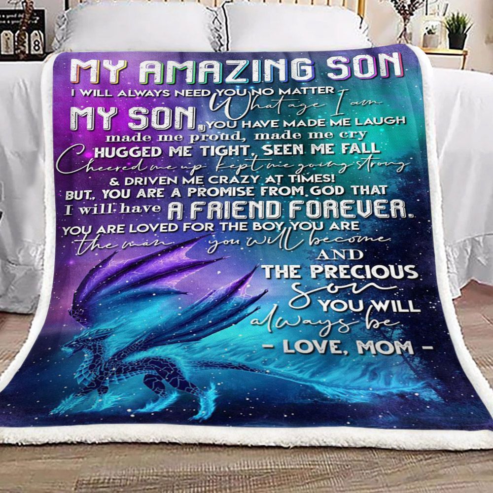 Dragon My Amazing Son Love Mom Sherpa Fleece Blanket