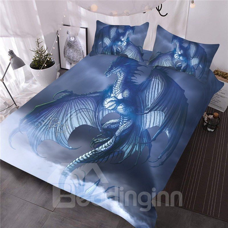 Dragon Opened Wings In Sky Bedding Set