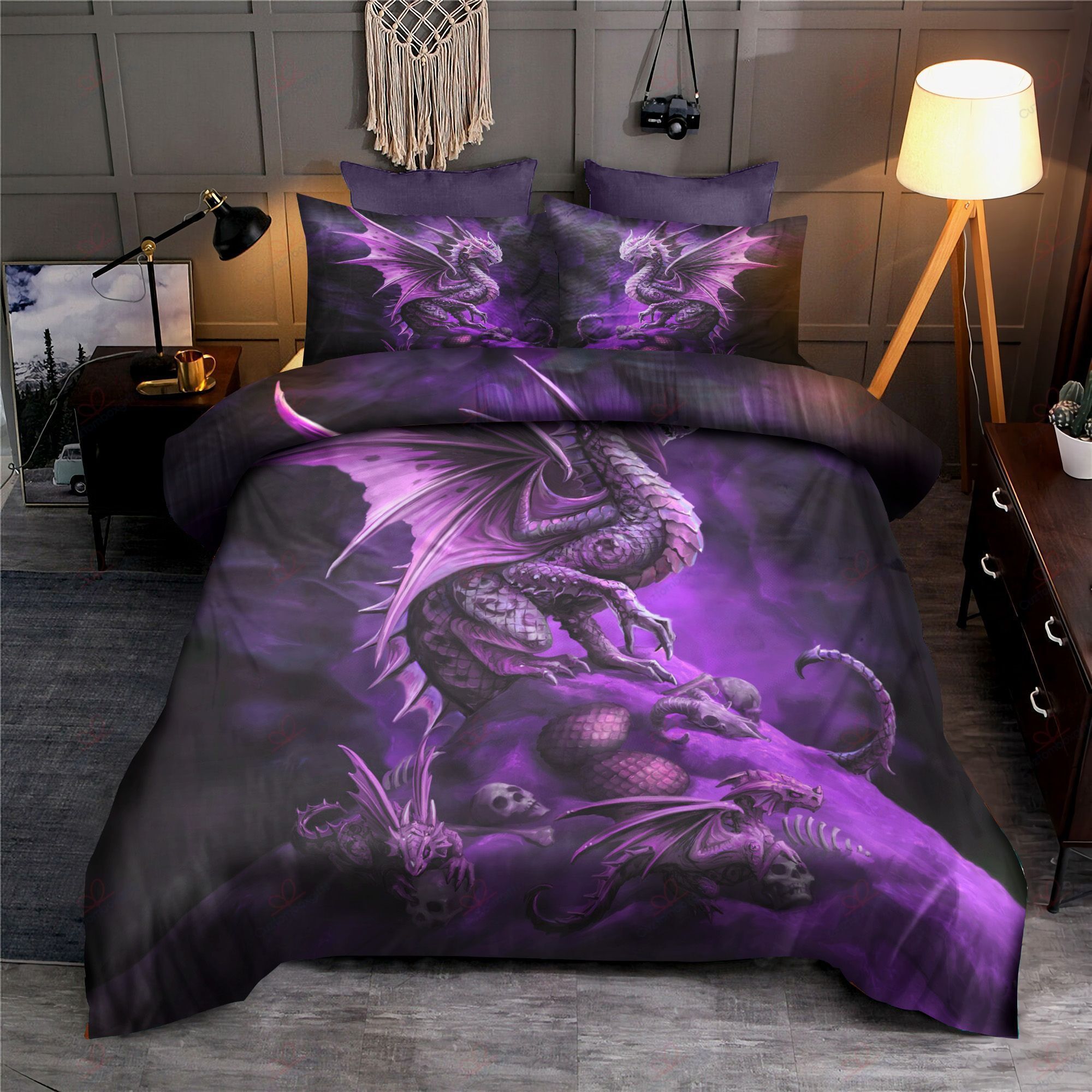 Dragon Purple Galaxy Printed Bedding Set