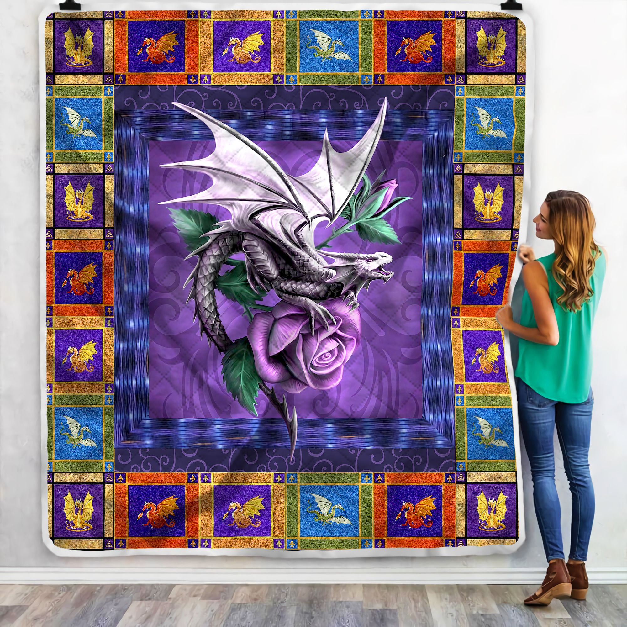 Dragon Purple Roses Fleece Blanket