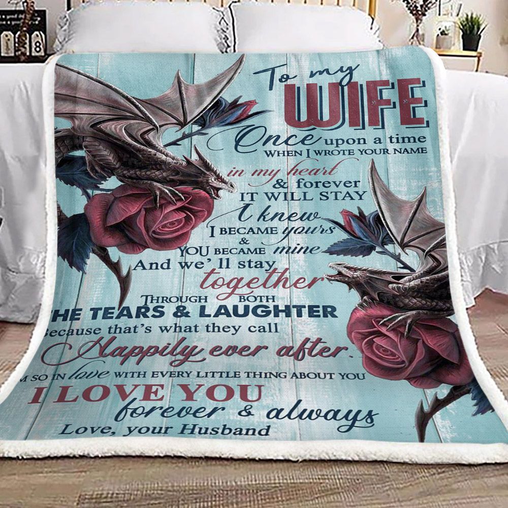 Dragon Rose To My Wife Sherpa Fleece Blanket