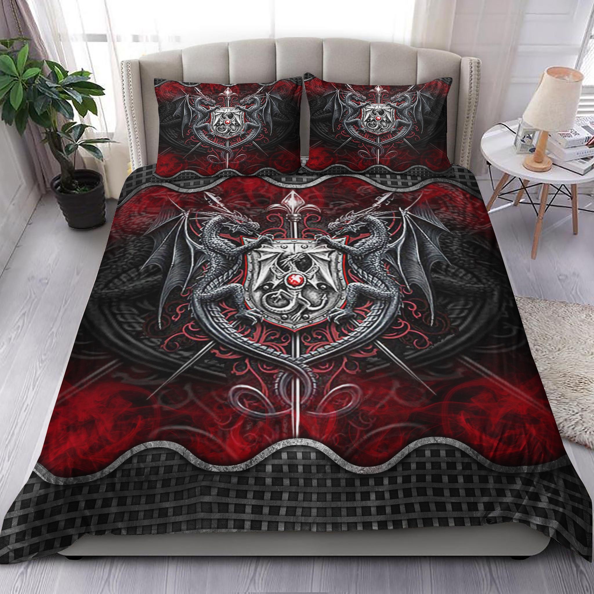Dragon Sheld Red Metal Bedding Set