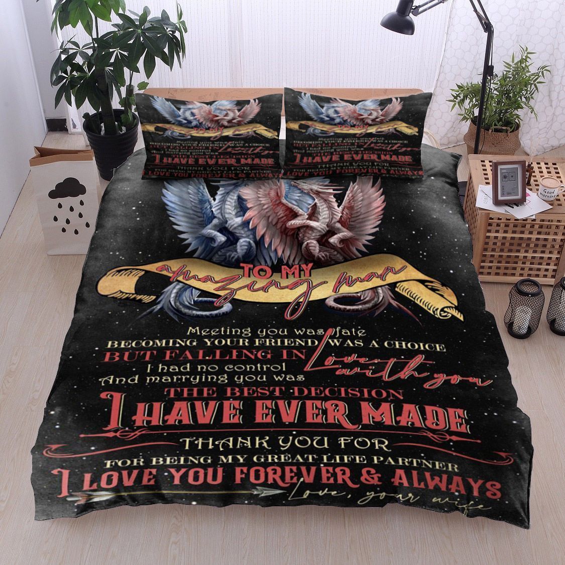 Dragon To My Amazing Man Love Your Wife Bedding Set