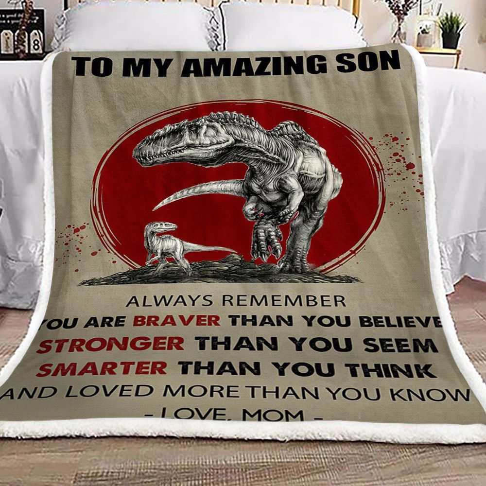 Dragon To My Amazing Son Love Mom Sherpa Fleece Blanket