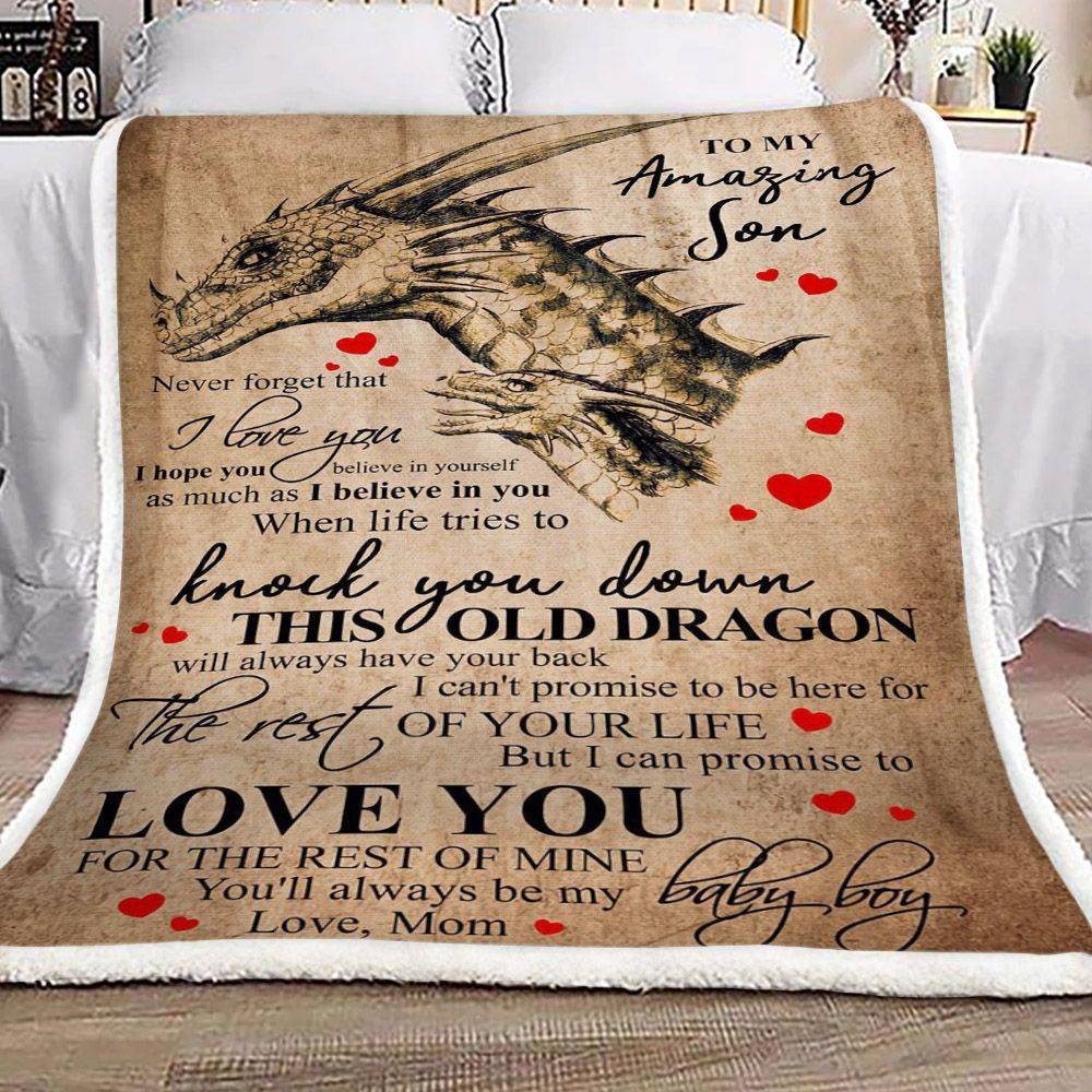 Dragon To My Amazing Son Love Mom Sherpa Fleece Blanket