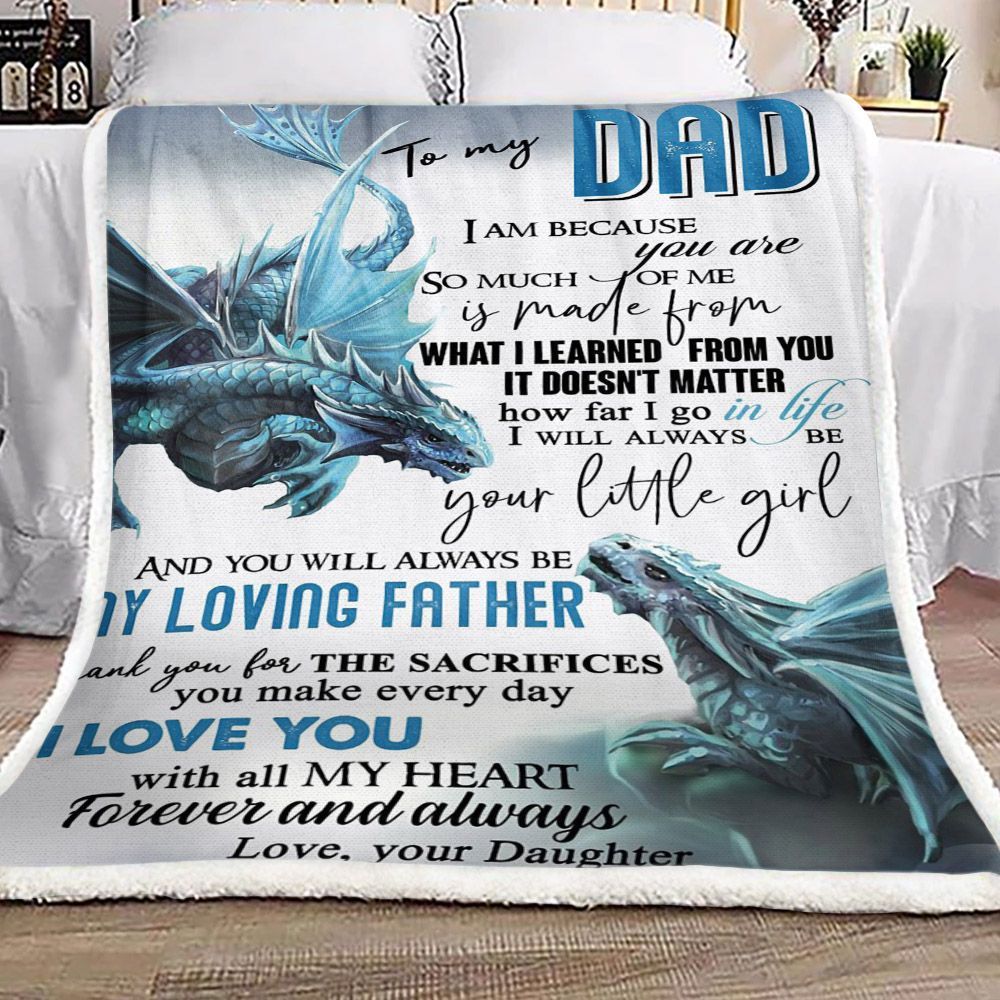 Dragon To My Dad Love Your Daughter Sherpa Fleece Blanket