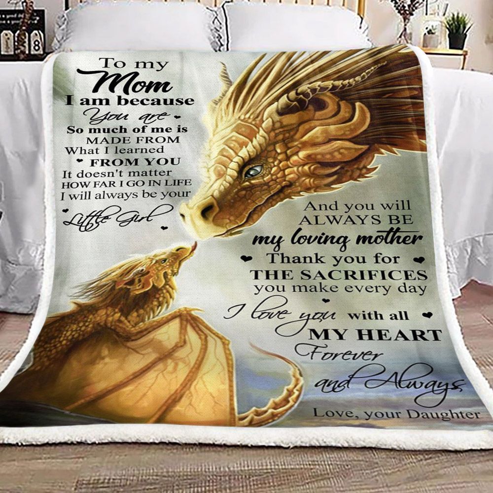 Dragon To My Mom Love Your Daughter Sherpa Fleece Blanket
