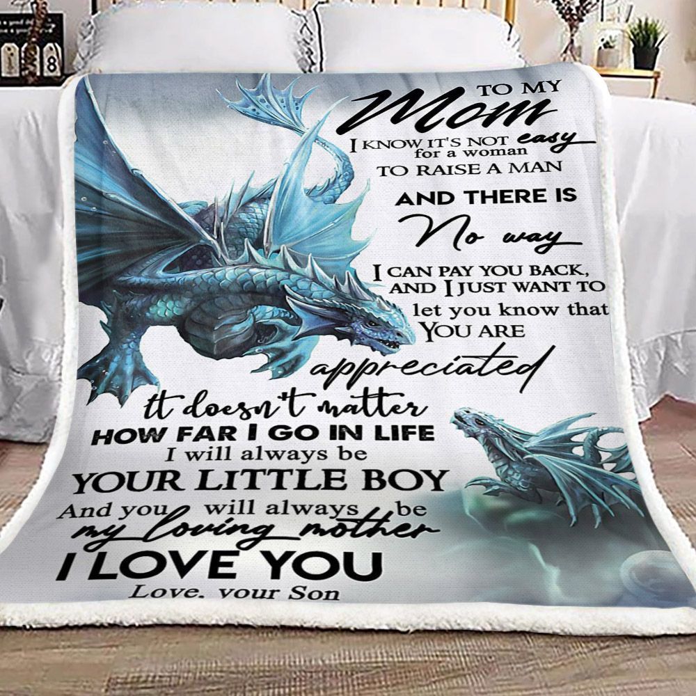 Dragon To My Mom Love Your Son Sherpa Fleece Blanket