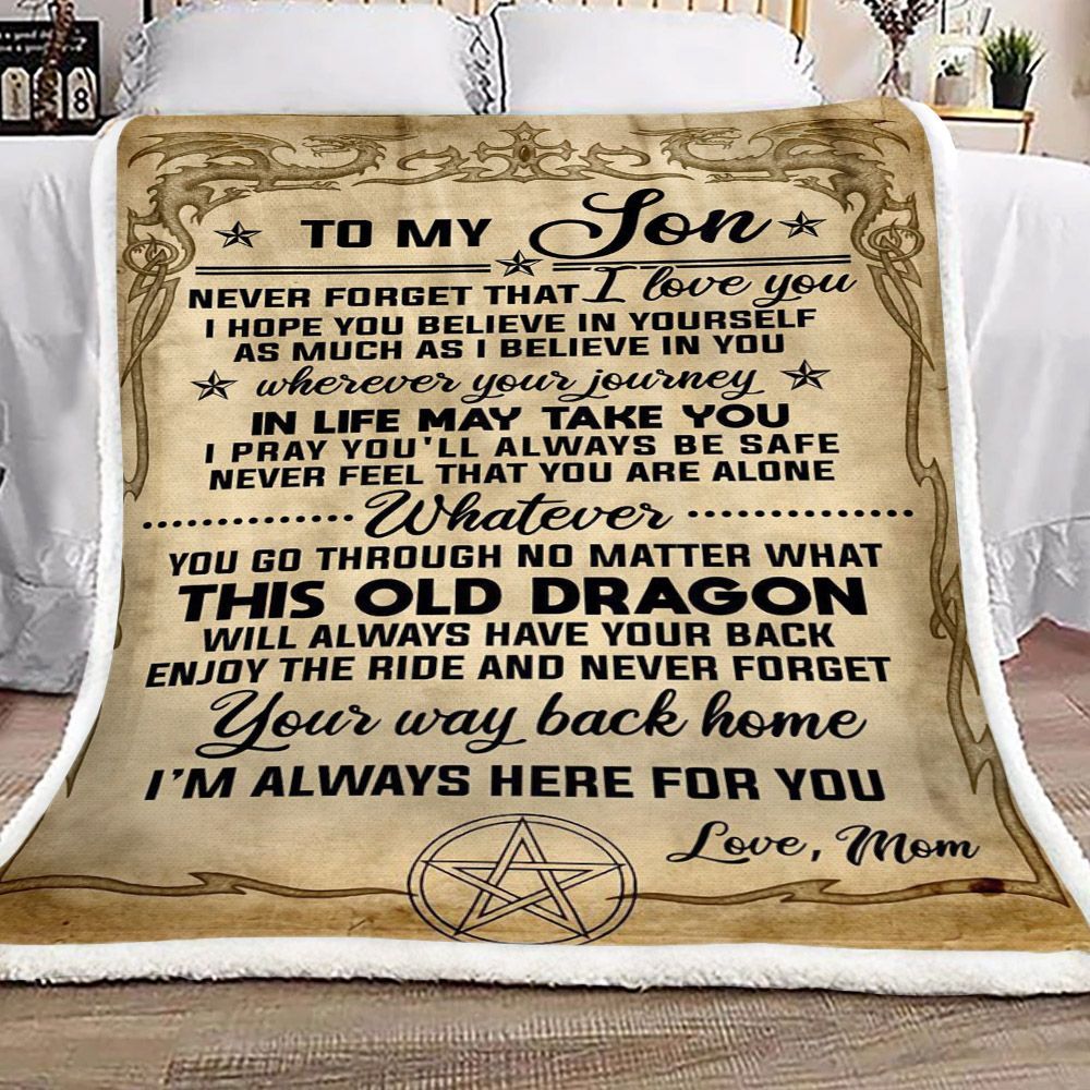 Dragon To My Son Love Mom Sherpa Fleece Blanket