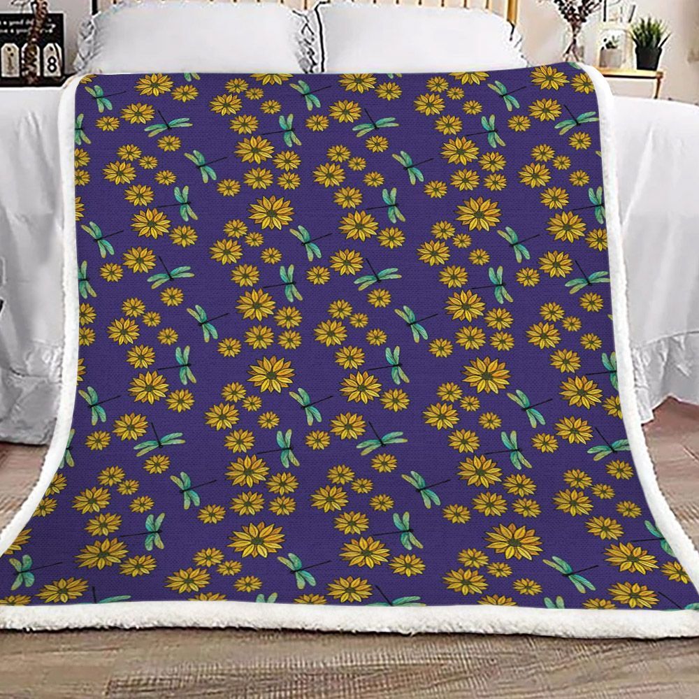Dragonflies And Daisies Sherpa Fleece Blanket
