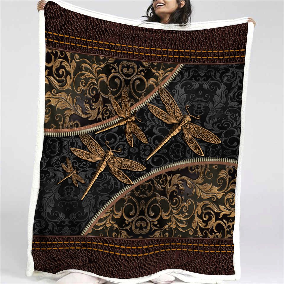 Dragonflies Leather Pattern Fleece Blanket