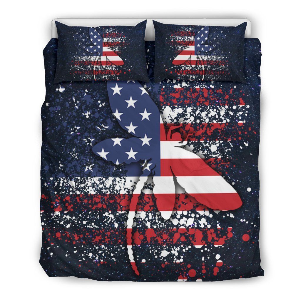 Dragonfly American Flag Bedding Set
