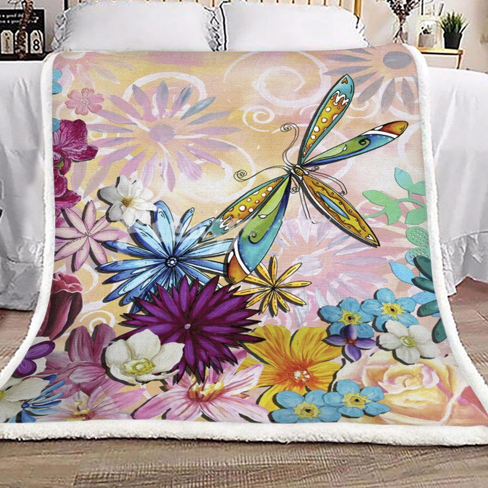 Dragonfly And Flower Sherpa Fleece