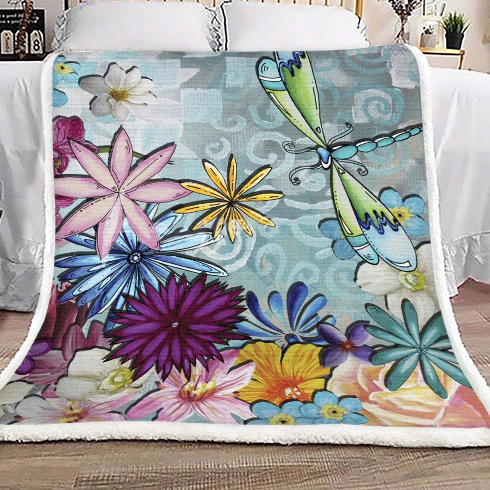 Dragonfly And Flower Sherpa Fleece