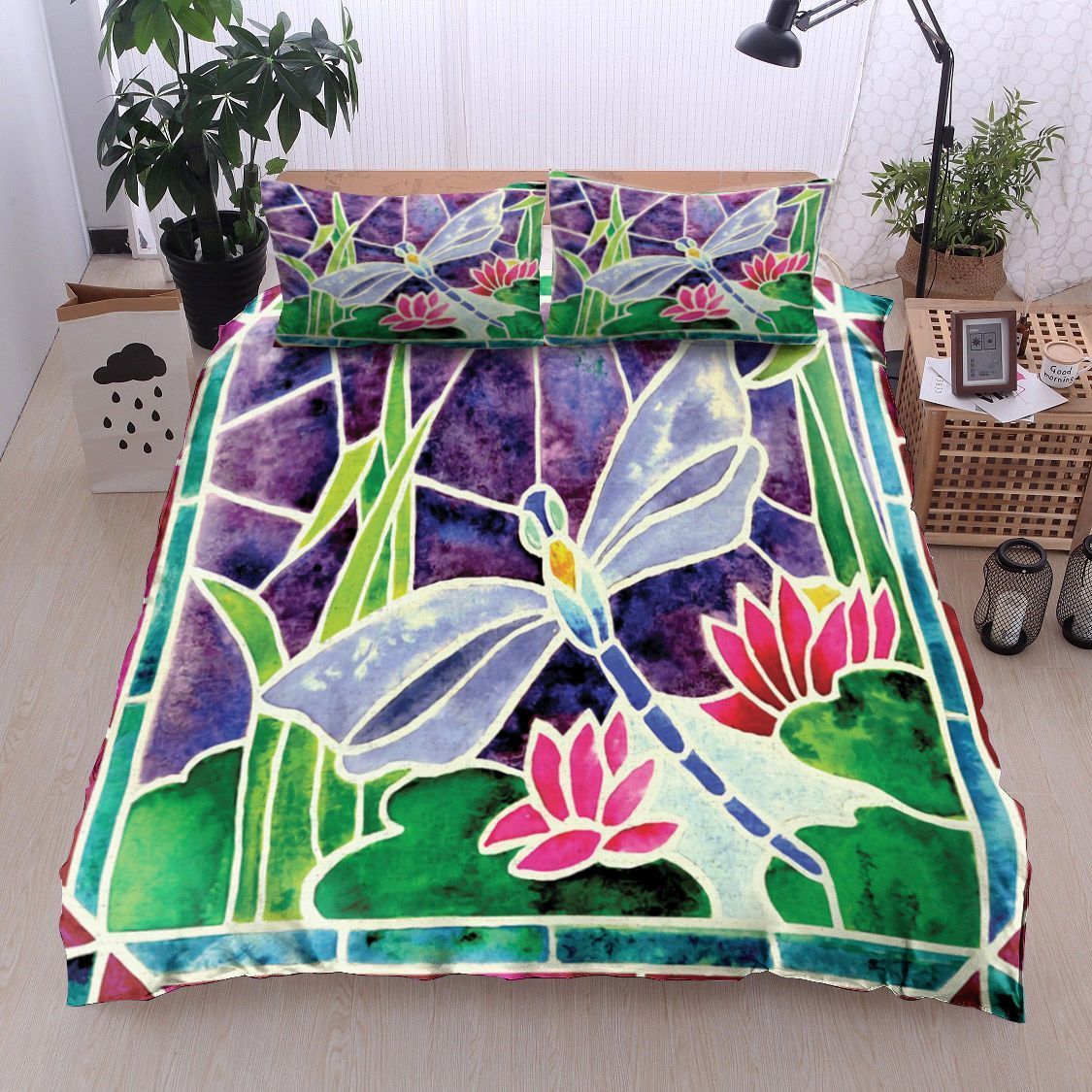 Dragonfly And Lotus Bedding Set