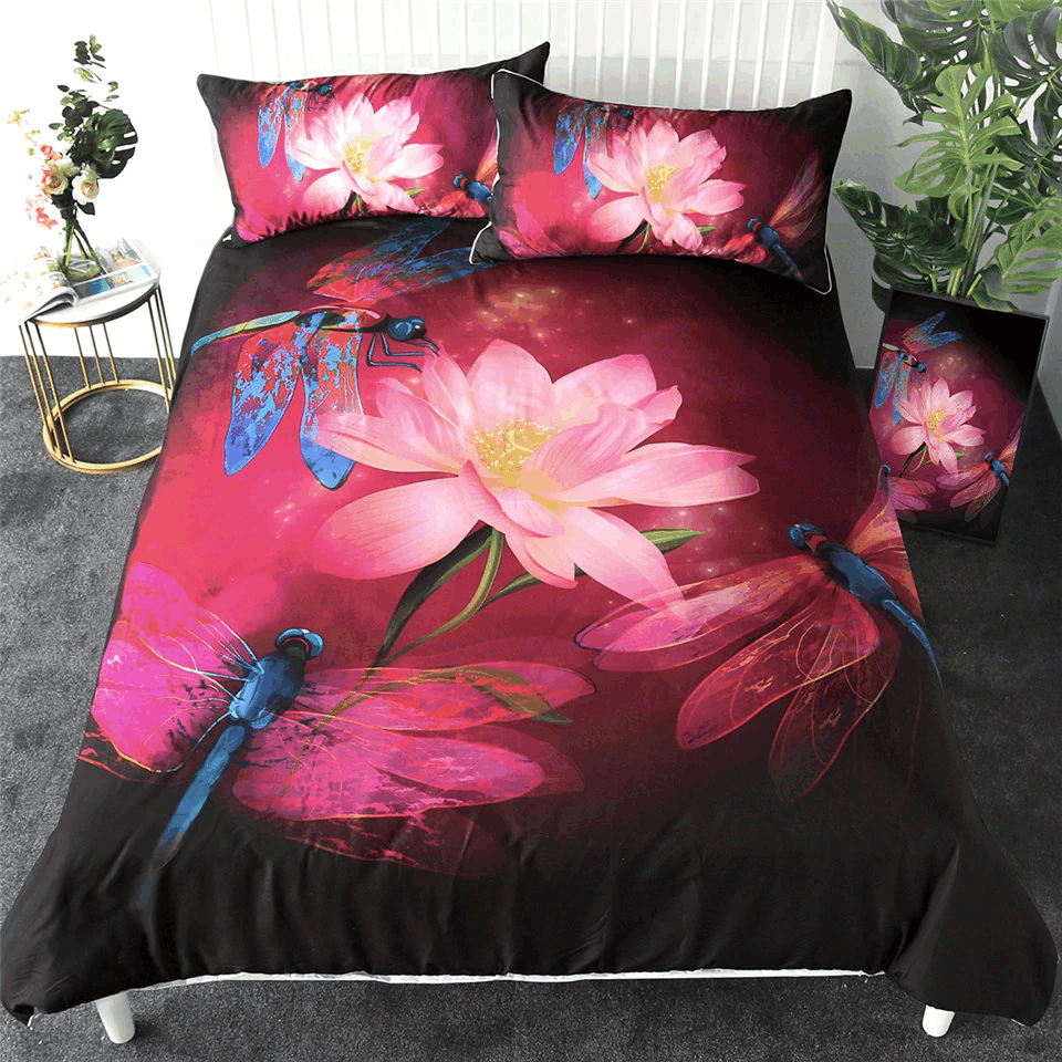 Dragonfly And Lotus Bedding Set