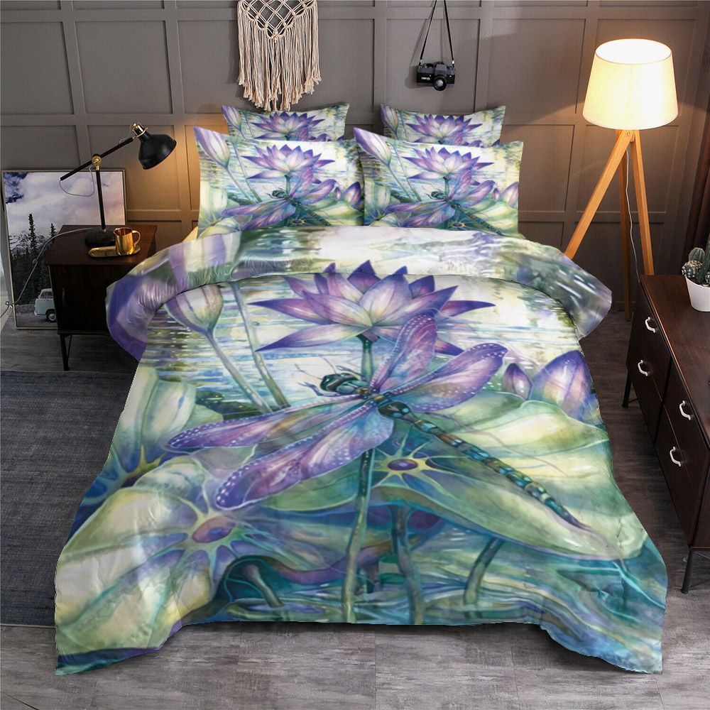 Dragonfly And Lotus Bedding Set