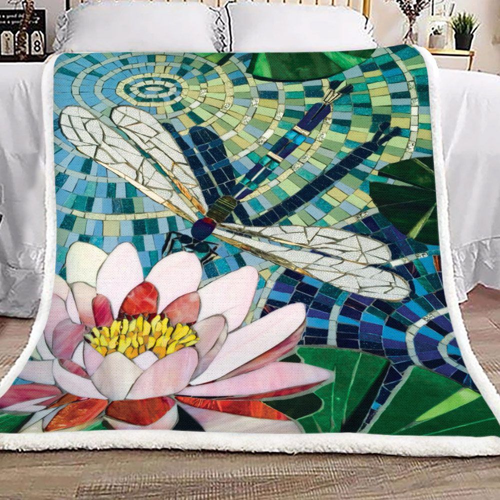 Dragonfly And Lotus Sherpa Fleece