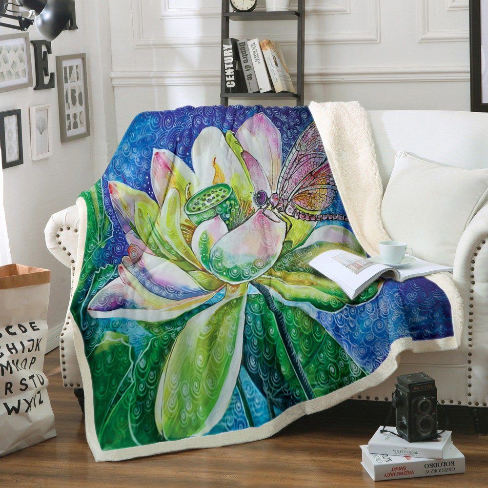 Dragonfly And Lotus Sherpa Fleece