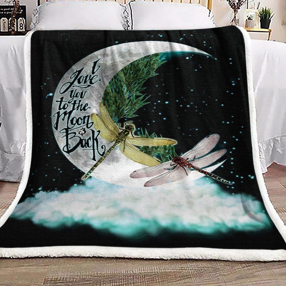 Dragonfly And Moon Sherpa Fleece Blanket