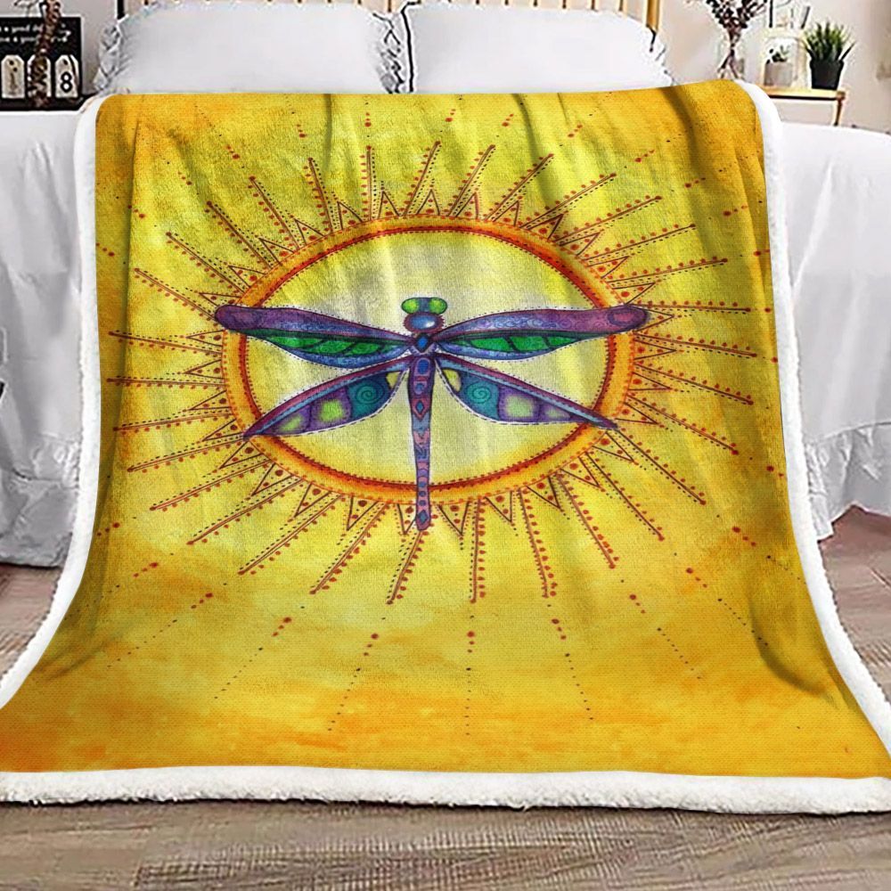 Dragonfly And Sun Sherpa Fleece Blanket
