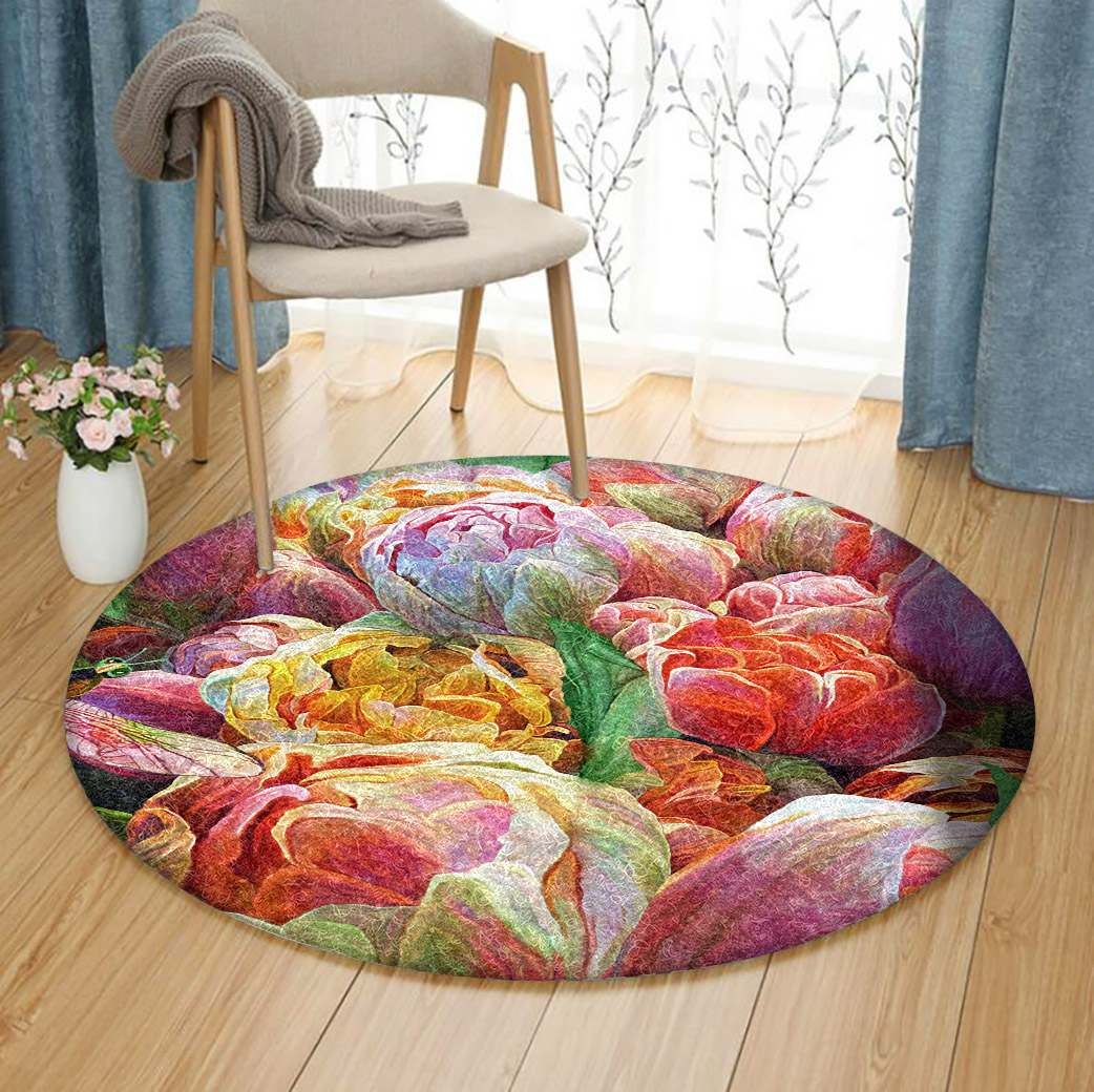 Dragonfly And Tulip Round Carpet
