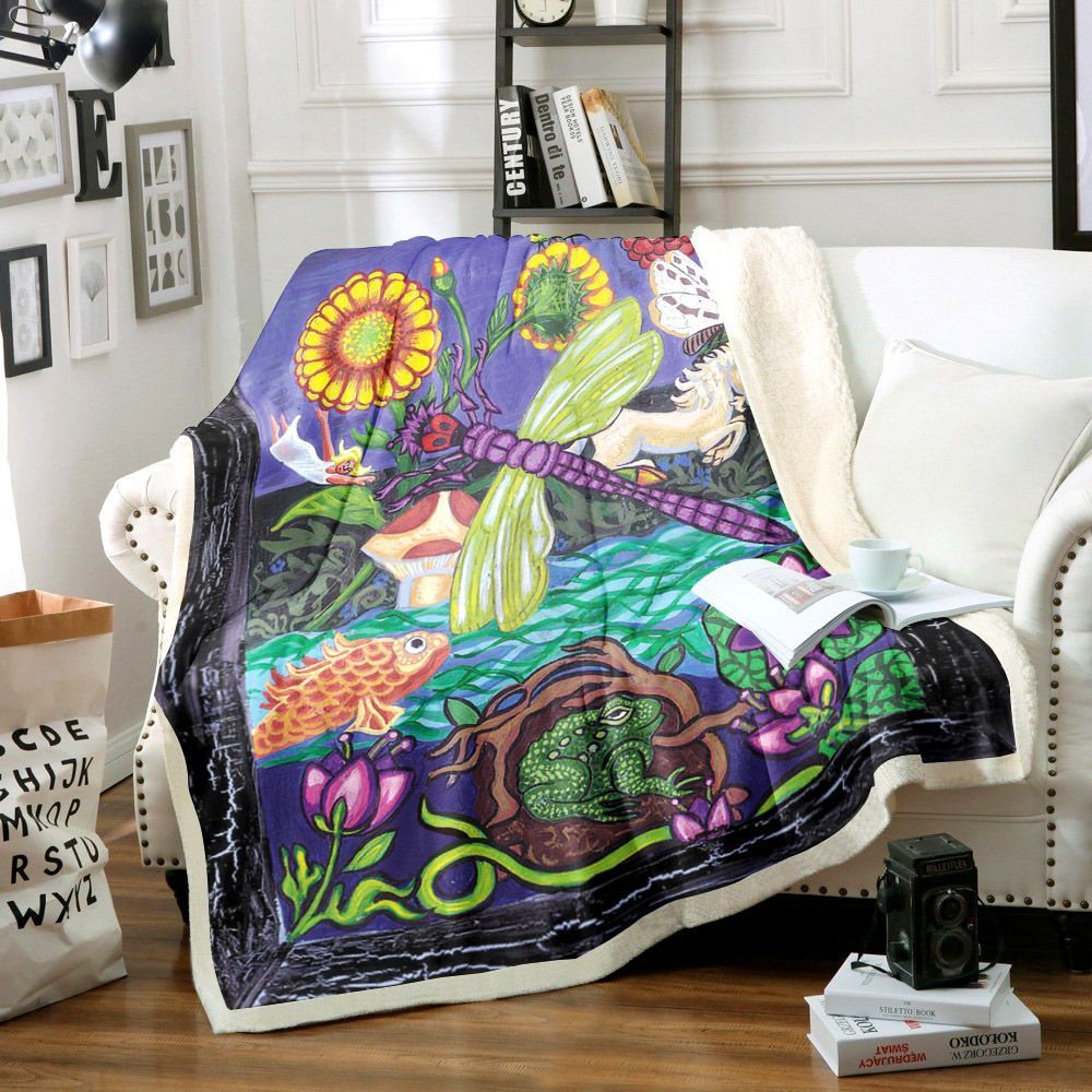 Dragonfly And Unicorn Sherpa Fleece Blanket